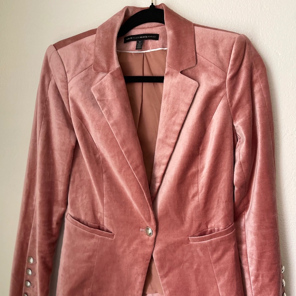 White House Black Market velvet pale pink blazer